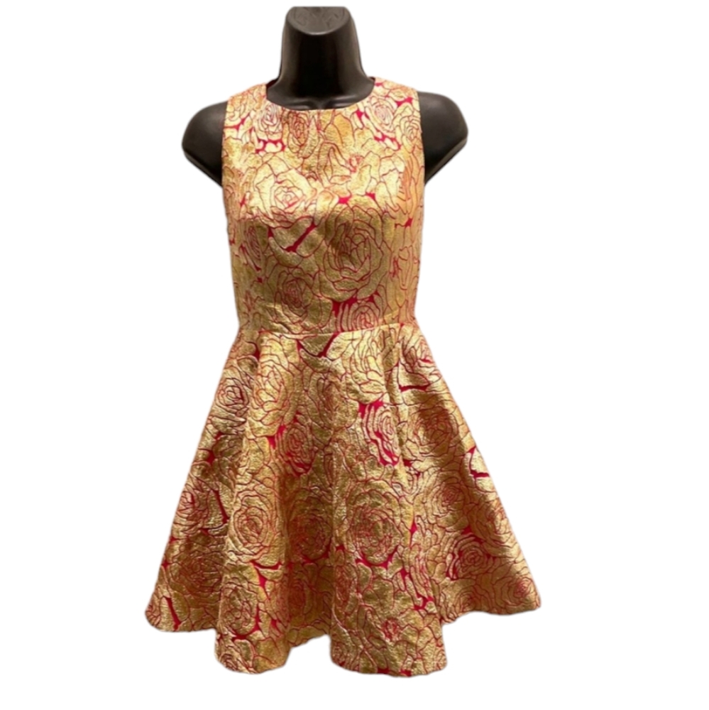Gold/pink metallic sheer mesh trim dress S